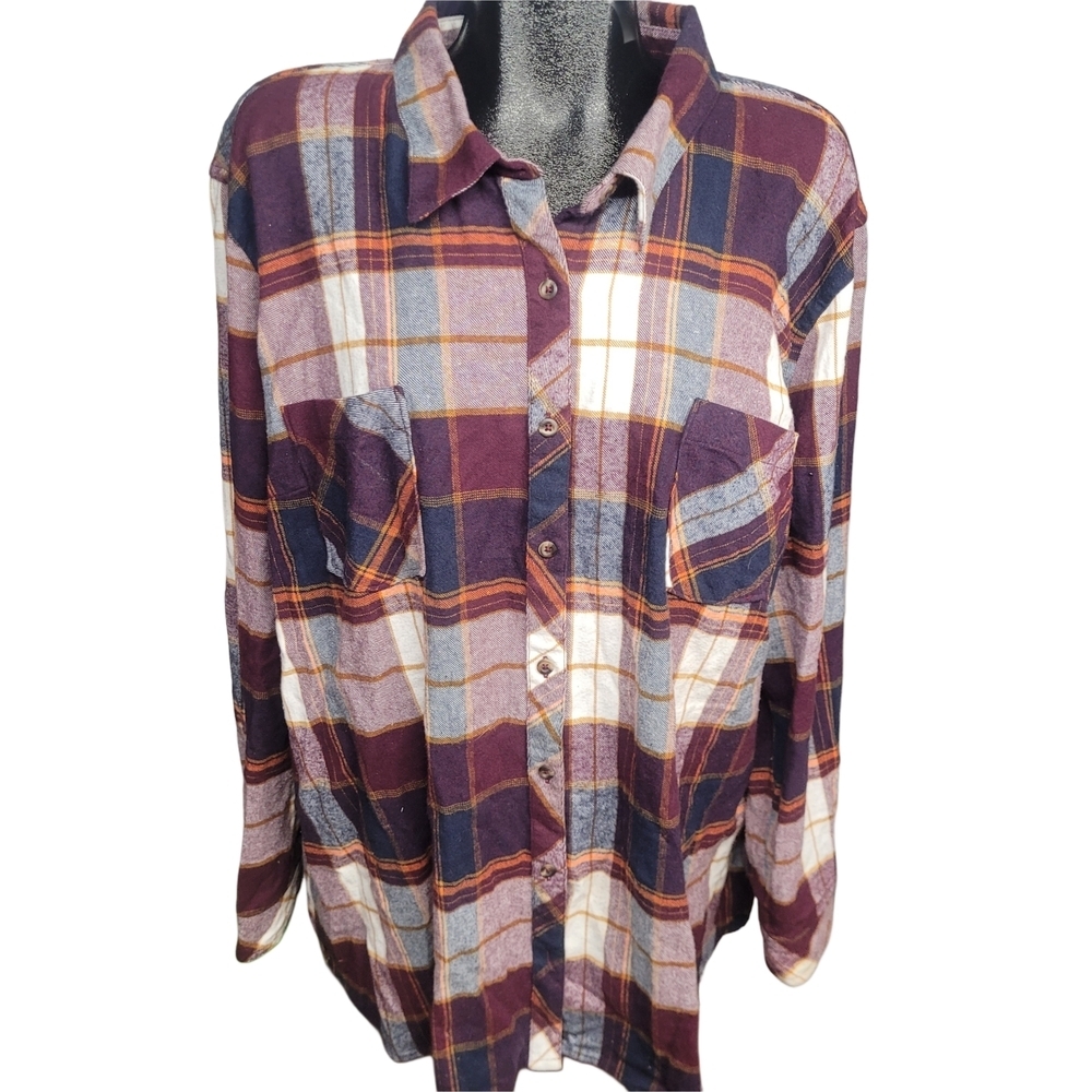 Natural Reflections Plaid Flannel Button-Up Shirt 3X